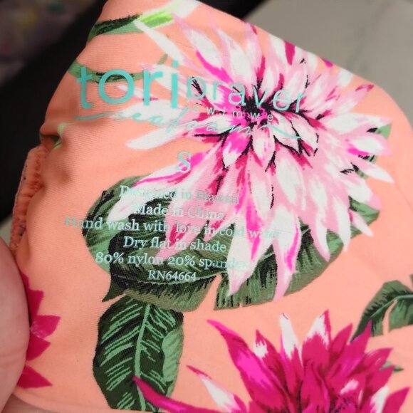 Tori Praver Sz S Seafoam Swimwear Pink Floral Halter Bikini Top High Neck Smock - Picture 6 of 10